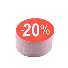 Papírové visačky SKONTO, průměr 80 mm, potisk "-20%", červené, 80 ks