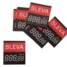 Papírové cenovky s digitálními číslicemi, typ 4750, text &quot;SLEVA&quot;, 3+2 pozice, 100 ks
