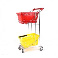 Vozík pro dva nákupní košíky, pojízdný, s madlem