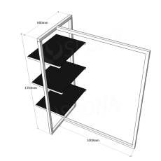 Štendr 1222 s policemi, výška 135 cm, šířka 100 cm, nerez a černé sklo