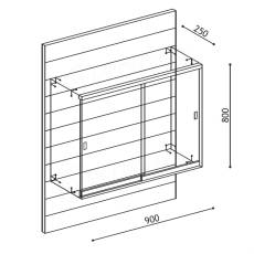 SLAT vitrína závěsná, 900 x 800 x 250 mm, temperované sklo