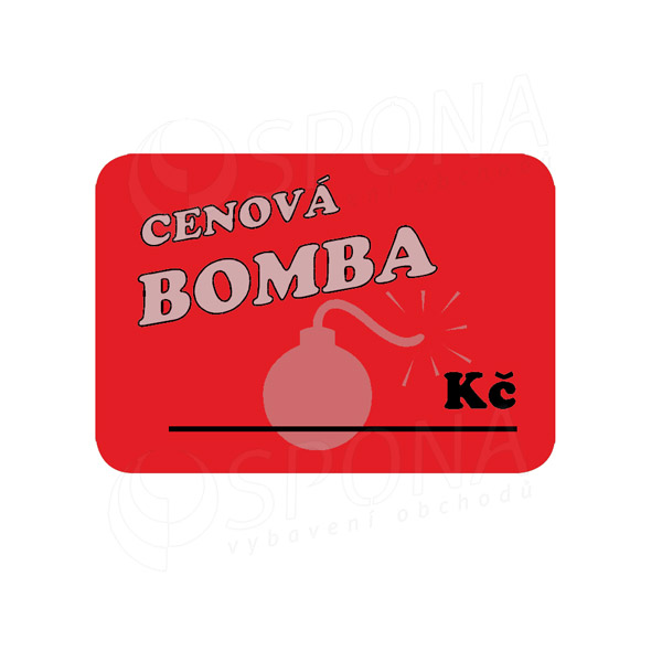Cenovky DREAMER 75 x 52 mm, "CENOVÁ BOMBA", červené, 100 ks