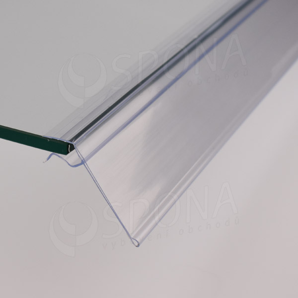 Cenovková lišta na polici 5 - 10 mm, 60 x 1247 mm, sklon 45°, transparentní
