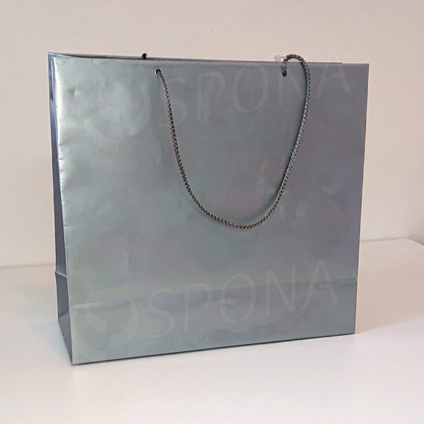 Papírová taška LAMINO, 35 x 13 x 31 cm, stříbrná lesklá
