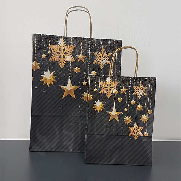 Taška papírová STARS, 22+10 x 29 cm, vánoční vzor