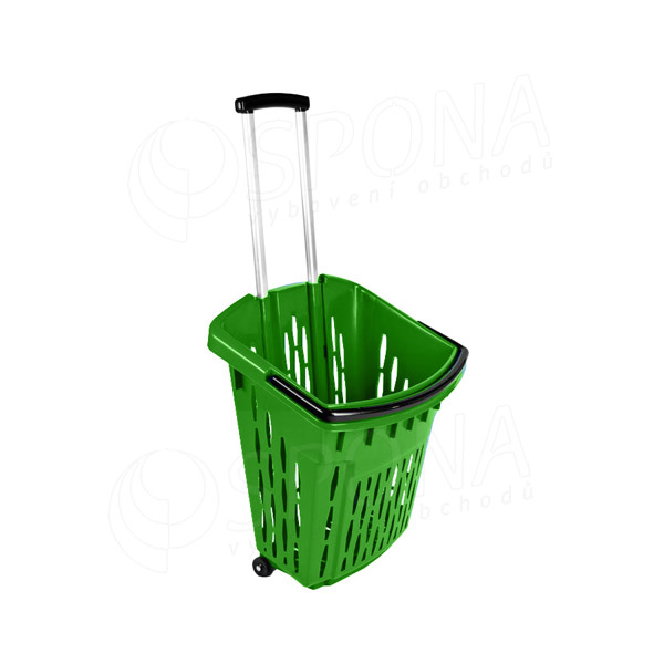 Nákupní košík na kolečkách, objem 38 litrů, zelený plast