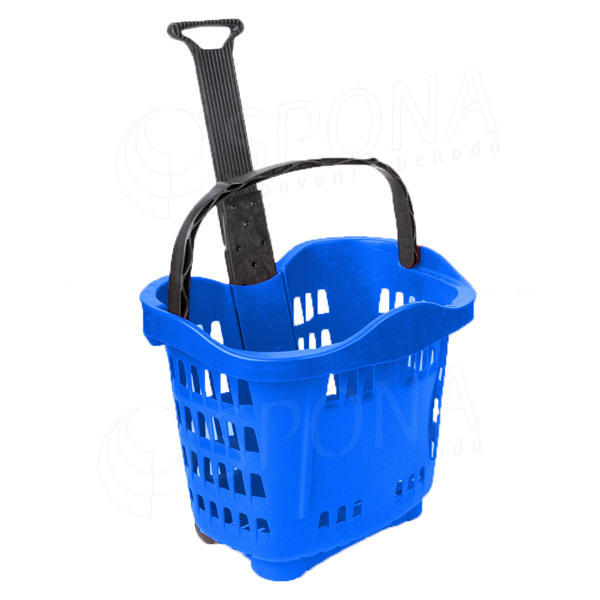 Nákupní košík na kolečkách, objem 43 L, modrý plast