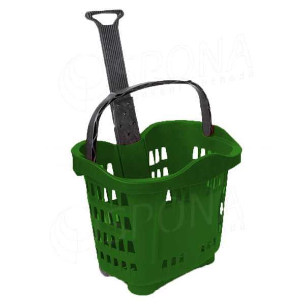Nákupní košík na kolečkách, objem 43 L, zelený plast
