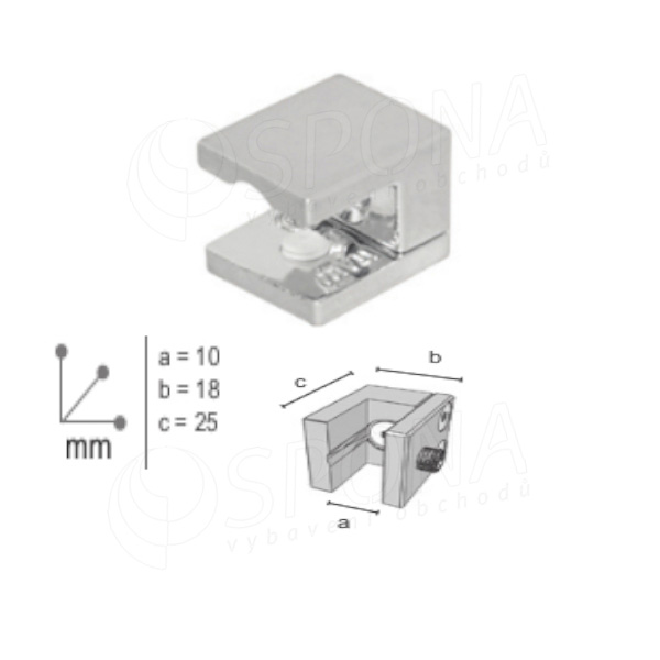 WALL, držák police 25 x 18 mm, pro tloušťku do 9 mm, chrom