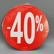 Papírové visačky SKONTO, průměr 240 mm, potisk "-40%", červené, 10 ks