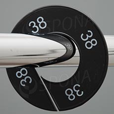 Velikostní kruh, značení na štendr "38", černý, bílé písmo, 1ks