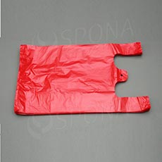 Mikrotenová taška HDPE, nosnost 10 kg, červená, 30 + 16 x 50 cm, 100 ks