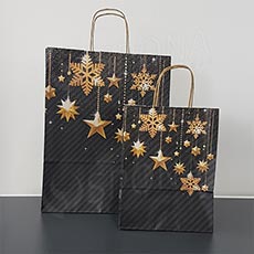 Taška papírová STARS, 32+13x41 cm, vánoční vzor