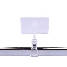 Cenovkový systém MEMO, clip, skřipec s cenovkou 8,5 x 5 cm do max. průměru 25 mm