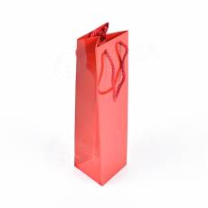 Taška papírová SHINE na víno 10x40x10 cm, červená, bavlněné ucho