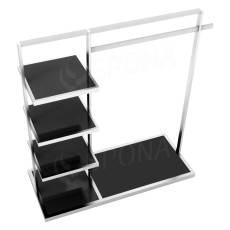 Štendr 1221 s policemi, výška 135 cm, šířka 120 cm, nerez a černé sklo