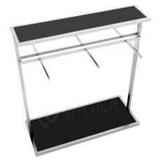 Štendr 1223 s policemi a rameny, rozměr 138 x 120 cm, nerez a černé sklo